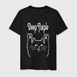 Футболка хлопковая мужская Deep Purple Рок кот, цвет: черный