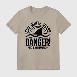 Футболка хлопковая мужская Danger No swiming Evil White Shark, цвет: миндальный