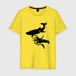 Футболка хлопковая мужская Кит и Кальмар, цвет: желтый
