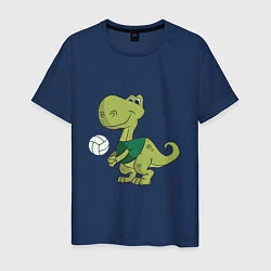 Футболка хлопковая мужская Volleyball Dinosaur, цвет: тёмно-синий