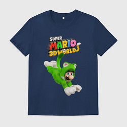Футболка хлопковая мужская Luigi cat Super Mario 3D World Nintendo, цвет: тёмно-синий