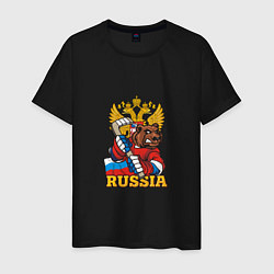 Футболка хлопковая мужская Хоккей - Russia, цвет: черный