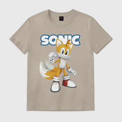 Футболка хлопковая мужская Майлз Тейлз Прауэр Sonic Видеоигра, цвет: миндальный