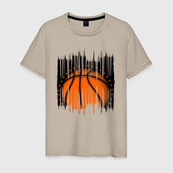 Футболка хлопковая мужская Баскетбольный мяч в разрыве, цвет: миндальный