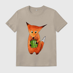 Футболка хлопковая мужская Лисенок с подарком, цвет: миндальный