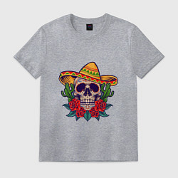 Футболка хлопковая мужская Skull - Mexico, цвет: меланж