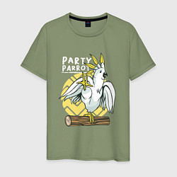 Футболка хлопковая мужская Попугай тусовщик Party Parrot, цвет: авокадо