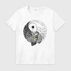 Футболка хлопковая мужская Инь Янь по совиному, цвет: белый