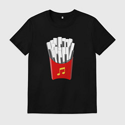 Футболка хлопковая мужская Картошка Фри Клавиши Фортепиано, цвет: черный