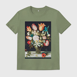 Футболка хлопковая мужская Flowers in a Glass Букет цветов, цвет: авокадо