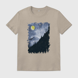 Футболка хлопковая мужская Медведи на склоне, цвет: миндальный