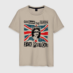 Футболка хлопковая мужская Sex Pistols - God Save The Queen, цвет: миндальный