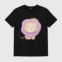 Футболка хлопковая мужская Милый Львёнок Сидит С Короной, цвет: черный