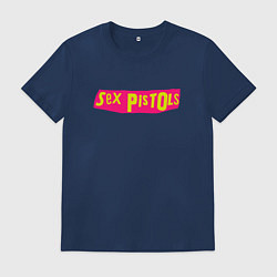 Футболка хлопковая мужская Sex Pistols Yellow-Pink Logo, цвет: тёмно-синий