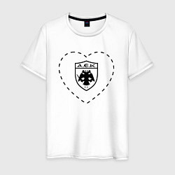 Футболка хлопковая мужская Лого AEK Athens в сердечке, цвет: белый