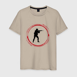 Футболка хлопковая мужская Символ Counter Strike и красная краска вокруг, цвет: миндальный