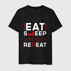 Футболка хлопковая мужская Надпись Eat Sleep Lineage 2 Repeat, цвет: черный