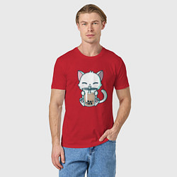 Футболка хлопковая мужская Котик с бабл ти, цвет: красный — фото 2