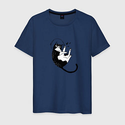 Футболка хлопковая мужская Космо-кот и рыбки, цвет: тёмно-синий