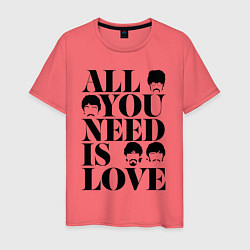 Футболка хлопковая мужская ALL YOU NEED IS LOVE THE BEATLES, цвет: коралловый