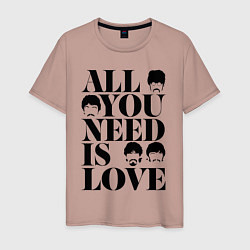 Футболка хлопковая мужская ALL YOU NEED IS LOVE THE BEATLES, цвет: пыльно-розовый