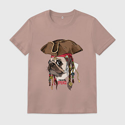 Футболка хлопковая мужская МОПС ПИРАТ СОБАКА В ШЛЯПЕ, цвет: пыльно-розовый