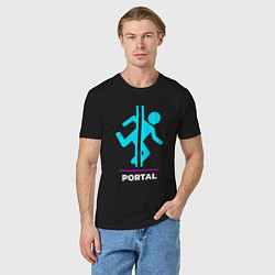 Футболка хлопковая мужская Символ Portal в неоновых цветах, цвет: черный — фото 2
