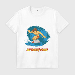 Футболка хлопковая мужская Сёрфинг - поймаем волну, цвет: белый
