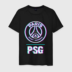 Футболка хлопковая мужская PSG FC в стиле Glitch, цвет: черный