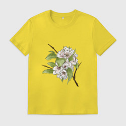 Футболка хлопковая мужская Нежные цветы на веточке, цвет: желтый