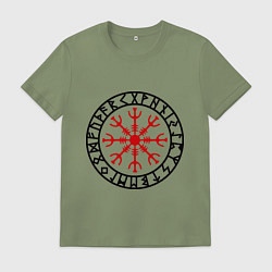 Футболка хлопковая мужская Руна Aegishjalmur (Шлем ужаса), цвет: авокадо