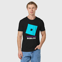 Футболка хлопковая мужская Символ Roblox в неоновых цветах, цвет: черный — фото 2