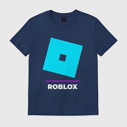 Футболка хлопковая мужская Символ Roblox в неоновых цветах, цвет: тёмно-синий