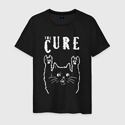 Футболка хлопковая мужская The Cure рок кот, цвет: черный