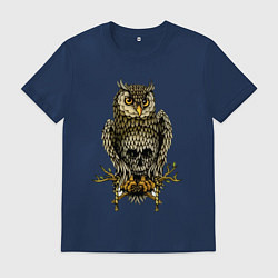 Футболка хлопковая мужская Сова с черепом на животе, цвет: тёмно-синий
