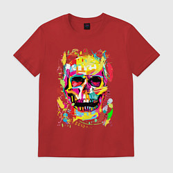 Футболка хлопковая мужская Красочный стилизованный череп, цвет: красный