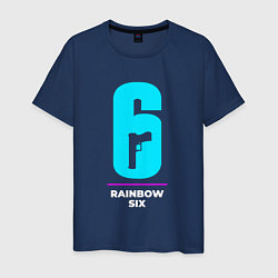 Футболка хлопковая мужская Символ Rainbow Six в неоновых цветах, цвет: тёмно-синий