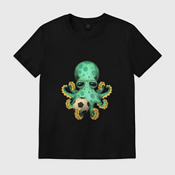 Футболка хлопковая мужская Футбол - Зелёный Осьминог, цвет: черный
