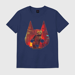 Футболка хлопковая мужская Кот из игры Stray, цвет: тёмно-синий