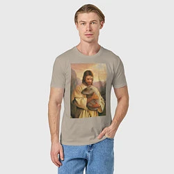 Футболка хлопковая мужская Иисус и капибара, цвет: миндальный — фото 2