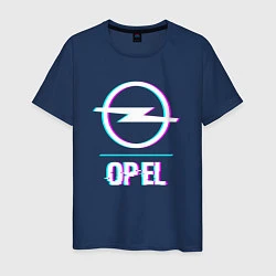 Футболка хлопковая мужская Значок Opel в стиле glitch, цвет: тёмно-синий