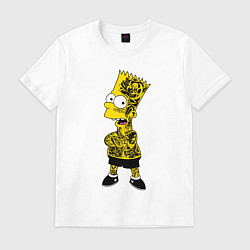 Футболка хлопковая мужская Барт Симпсон - Tattoo style, цвет: белый
