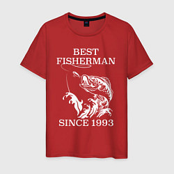 Футболка хлопковая мужская Лучший рыбак с 1993 года, цвет: красный