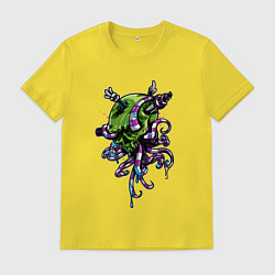 Футболка хлопковая мужская Череп и щупальцa, цвет: желтый
