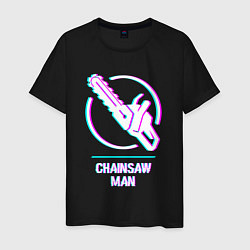 Футболка хлопковая мужская Символ Chainsaw Man в стиле glitch, цвет: черный