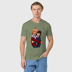 Футболка хлопковая мужская Пауэр и Кобени - Человек бензопила, цвет: авокадо — фото 2