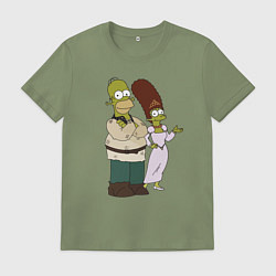 Футболка хлопковая мужская Homer and Marge in Shrek, цвет: авокадо