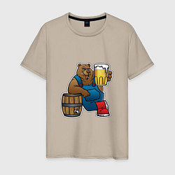 Футболка хлопковая мужская Медведь и пиво, цвет: миндальный