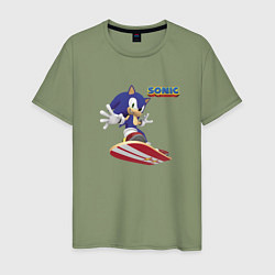 Футболка хлопковая мужская Sonic - hedgehog - skateboarding, цвет: авокадо