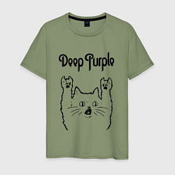 Футболка хлопковая мужская Deep Purple - rock cat, цвет: авокадо